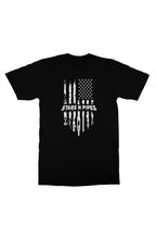 Load image into Gallery viewer, Gildan 5000-Stars and Pipes on black shirt with wh
